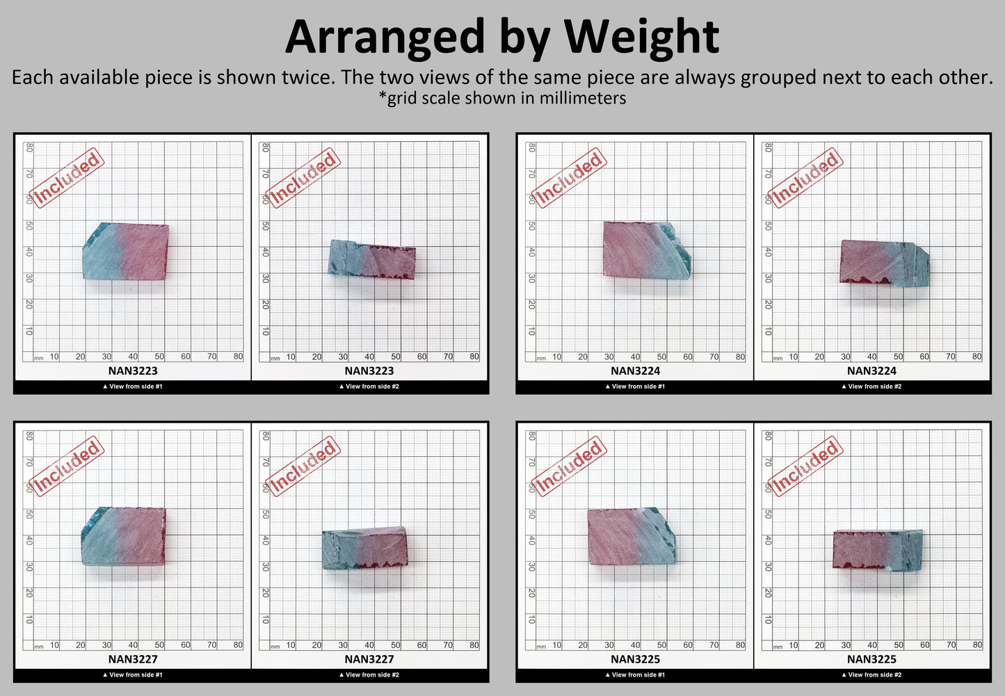 Nanosital Simulated (Included) Bi-Color Lab Created Faceting Rough for Gem Cutting - Pink-Blue - Various Sizes #BEGIN