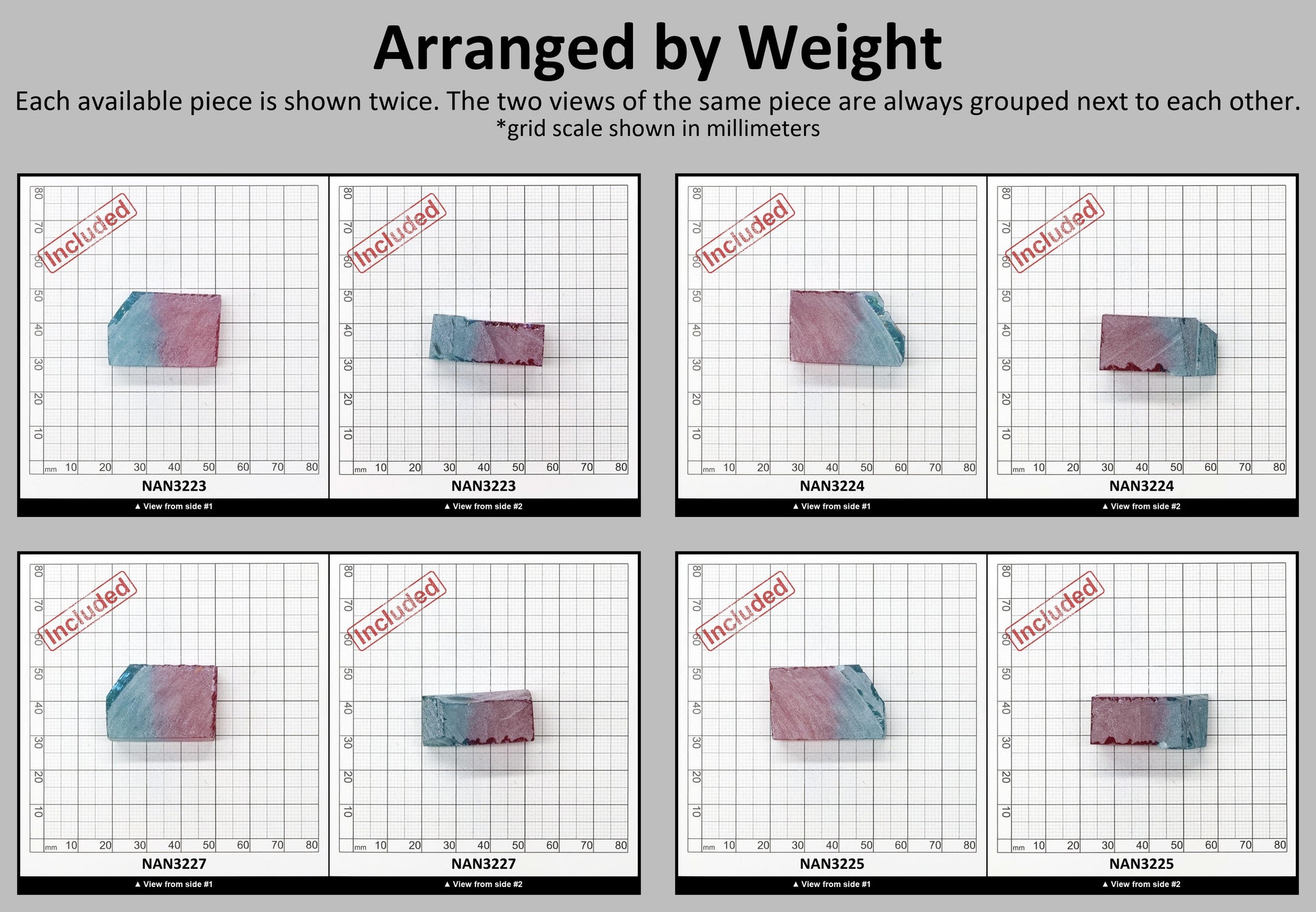 Nanosital Simulated (Included) Bi-Color Lab Created Faceting Rough for Gem Cutting - Pink-Blue - Various Sizes #BEGIN