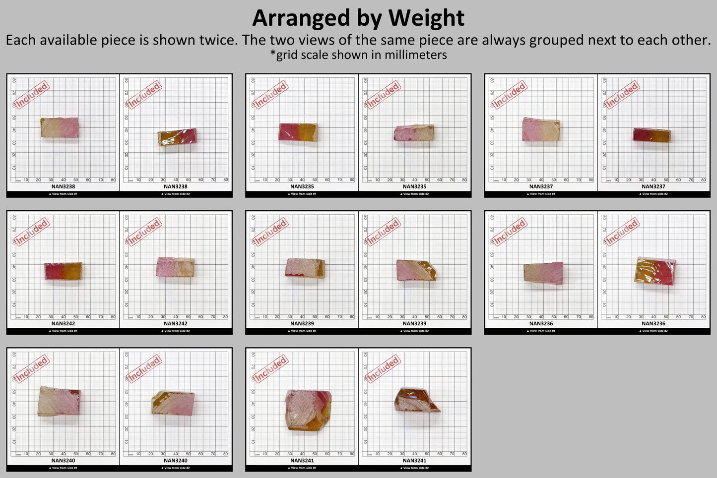 Nanosital Simulated (Included) Bi-Color Lab Created Faceting Rough for Gem Cutting - Kunzite-Intense Yellow - Various Sizes #BEGIN