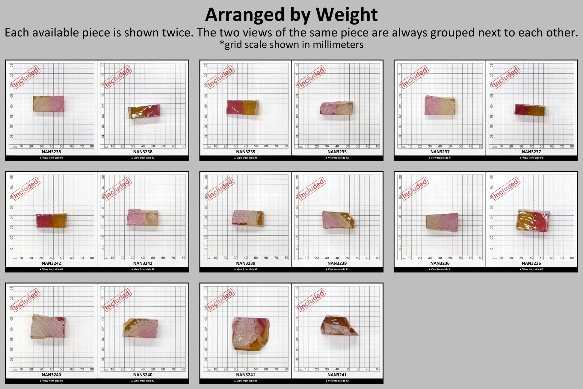 Nanosital Simulated (Included) Bi-Color Lab Created Faceting Rough for Gem Cutting - Kunzite-Intense Yellow - Various Sizes #BEGIN