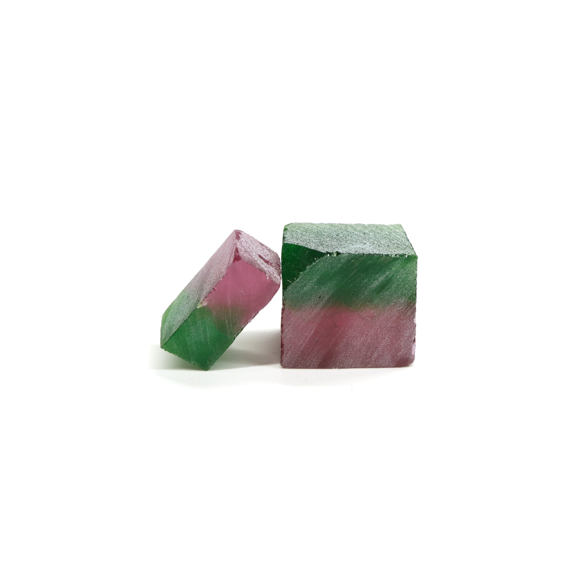 Nanosital Simulated (Included) Watermelon Tourmaline Lab Created Faceting Rough for Gem Cutting - Green-Pink - Various Sizes #BEGIN