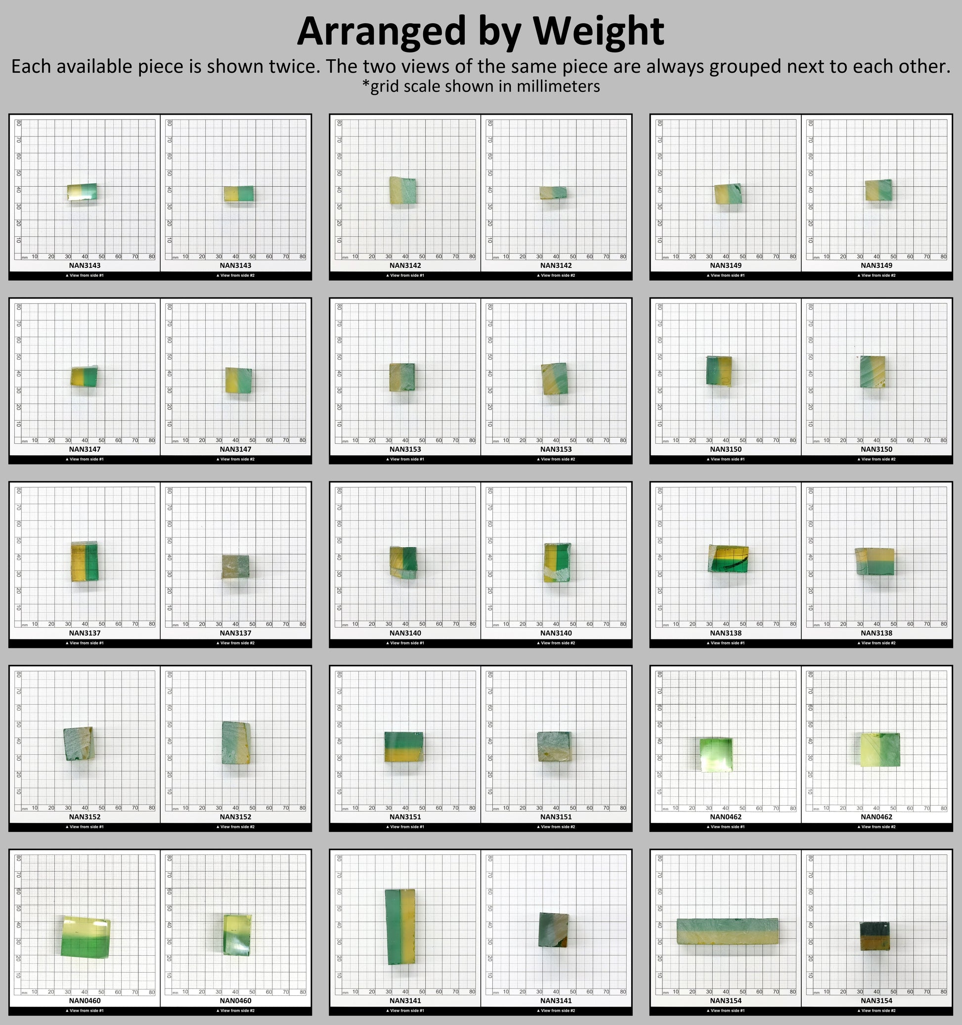 Nanosital Simulated Bi-Color Lab Created Faceting Rough for Gem Cutting - Green-Yellow - Various Sizes #BEGIN