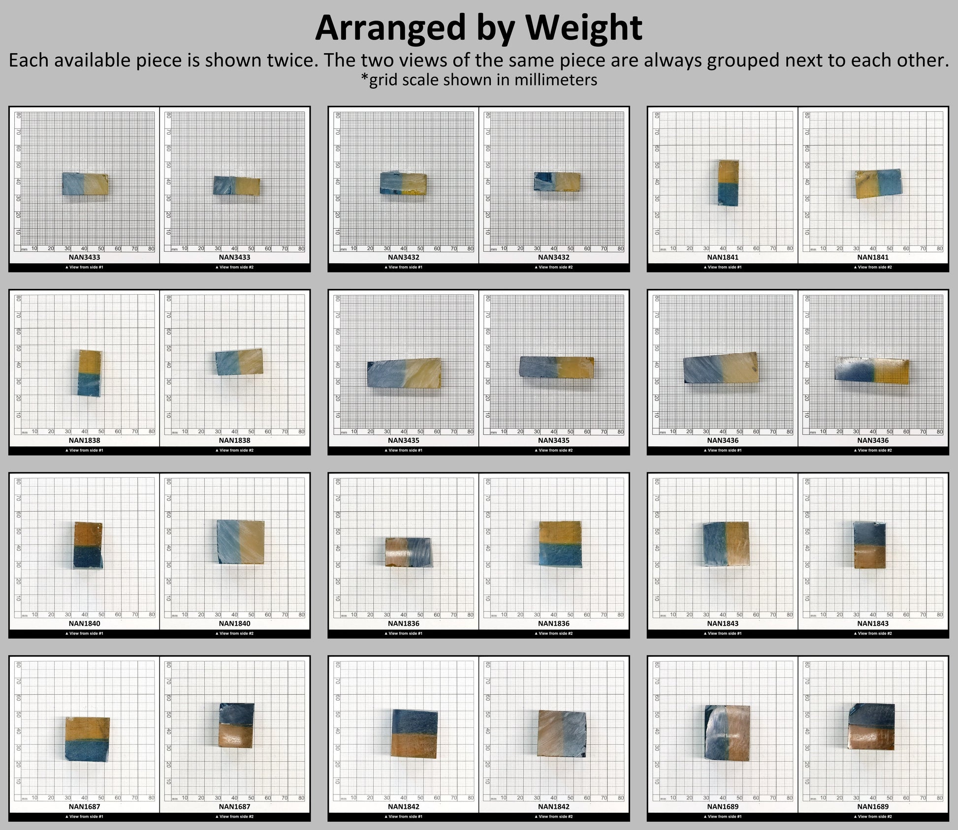 Nanosital Simulated Bi-Color Lab Created Faceting Rough for Gem Cutting - Yellow-Blue - Various Sizes #BEGIN
