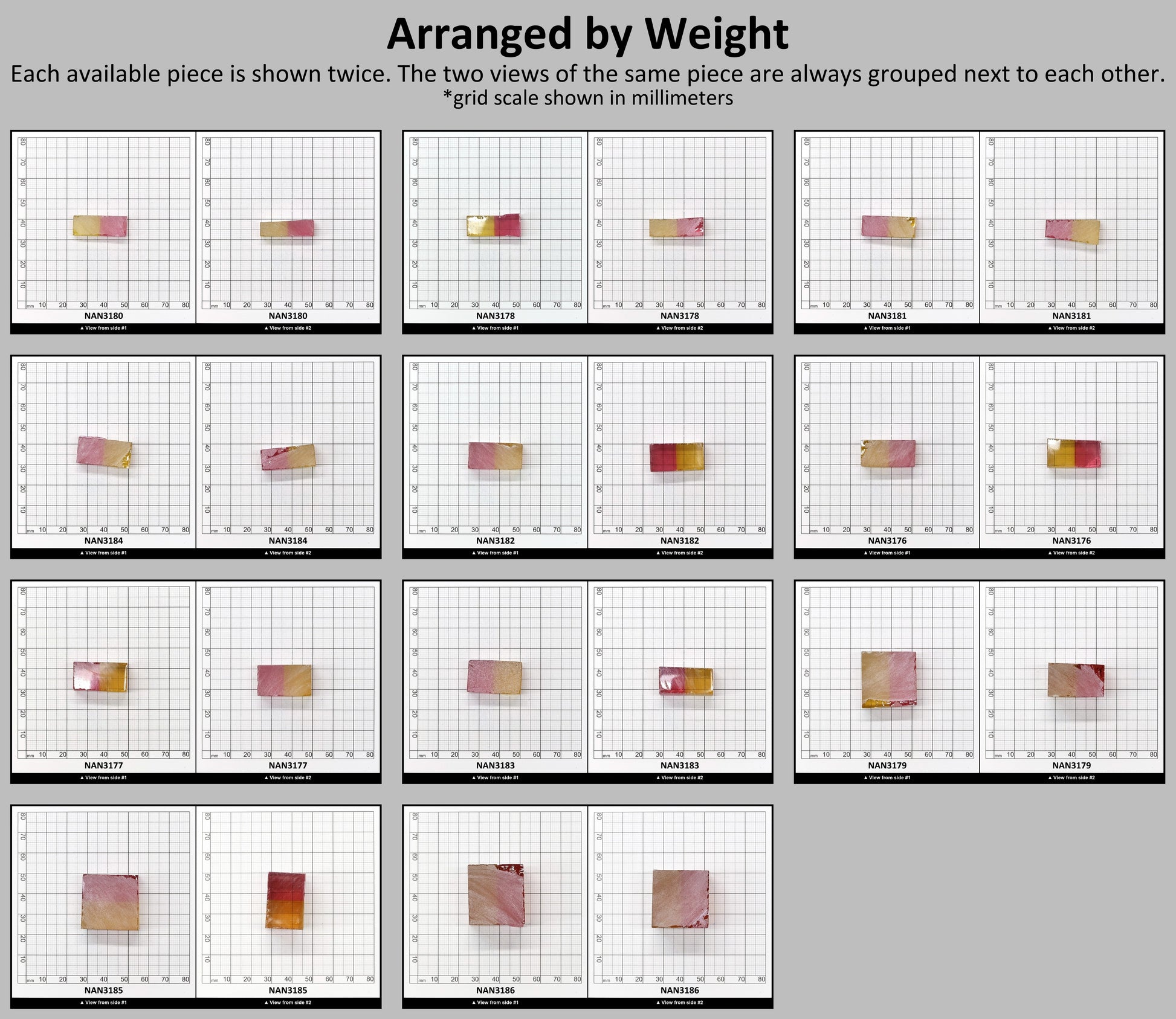 Nanosital Simulated Bi-Color Lab Created Faceting Rough for Gem Cutting - Yellow-Pink - Various Sizes #BEGIN