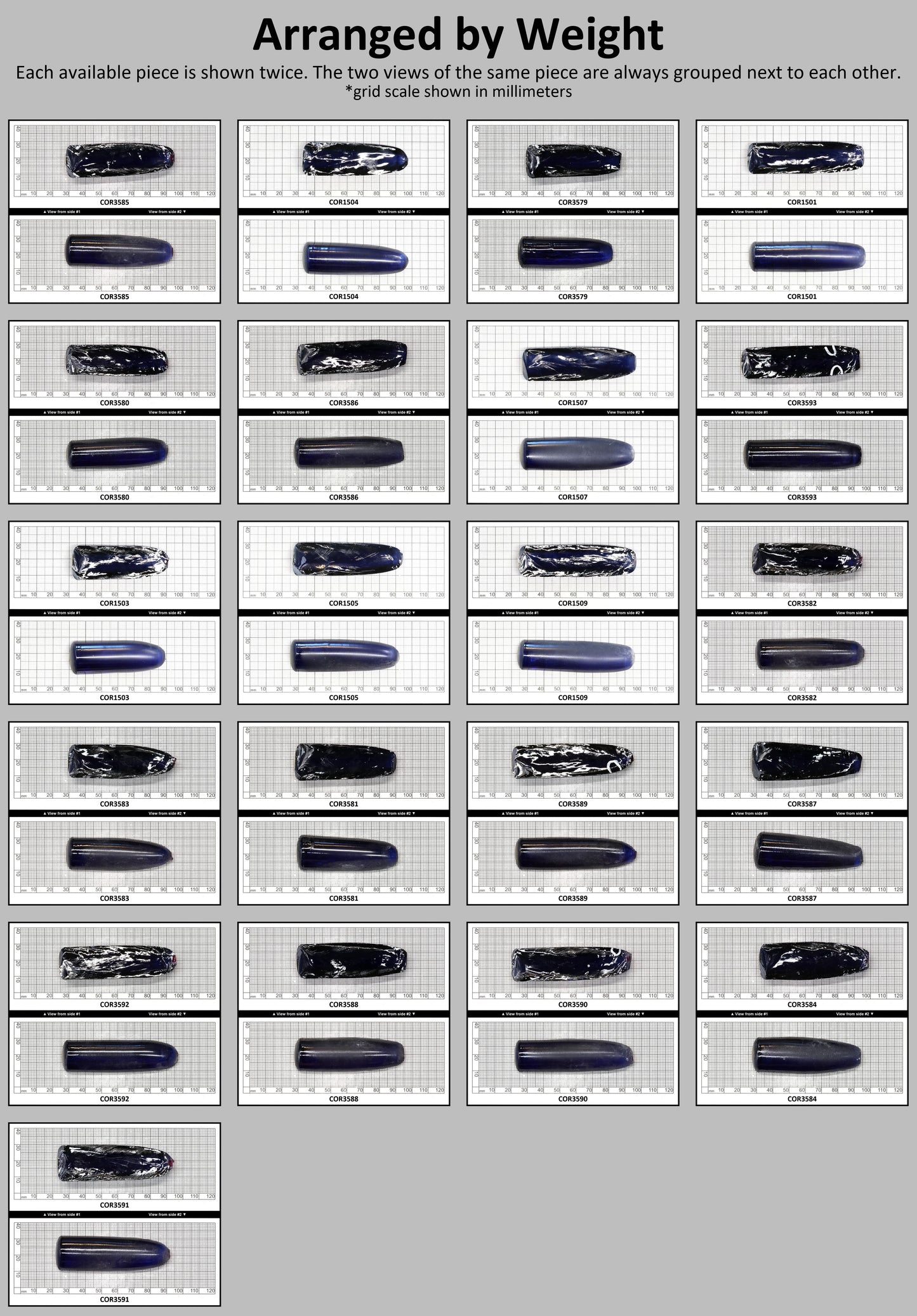 Blue #34 Lab Created Corundum Sapphire Faceting Rough for Gem Cutting - Various Sizes - Split Boule : #BEGIN