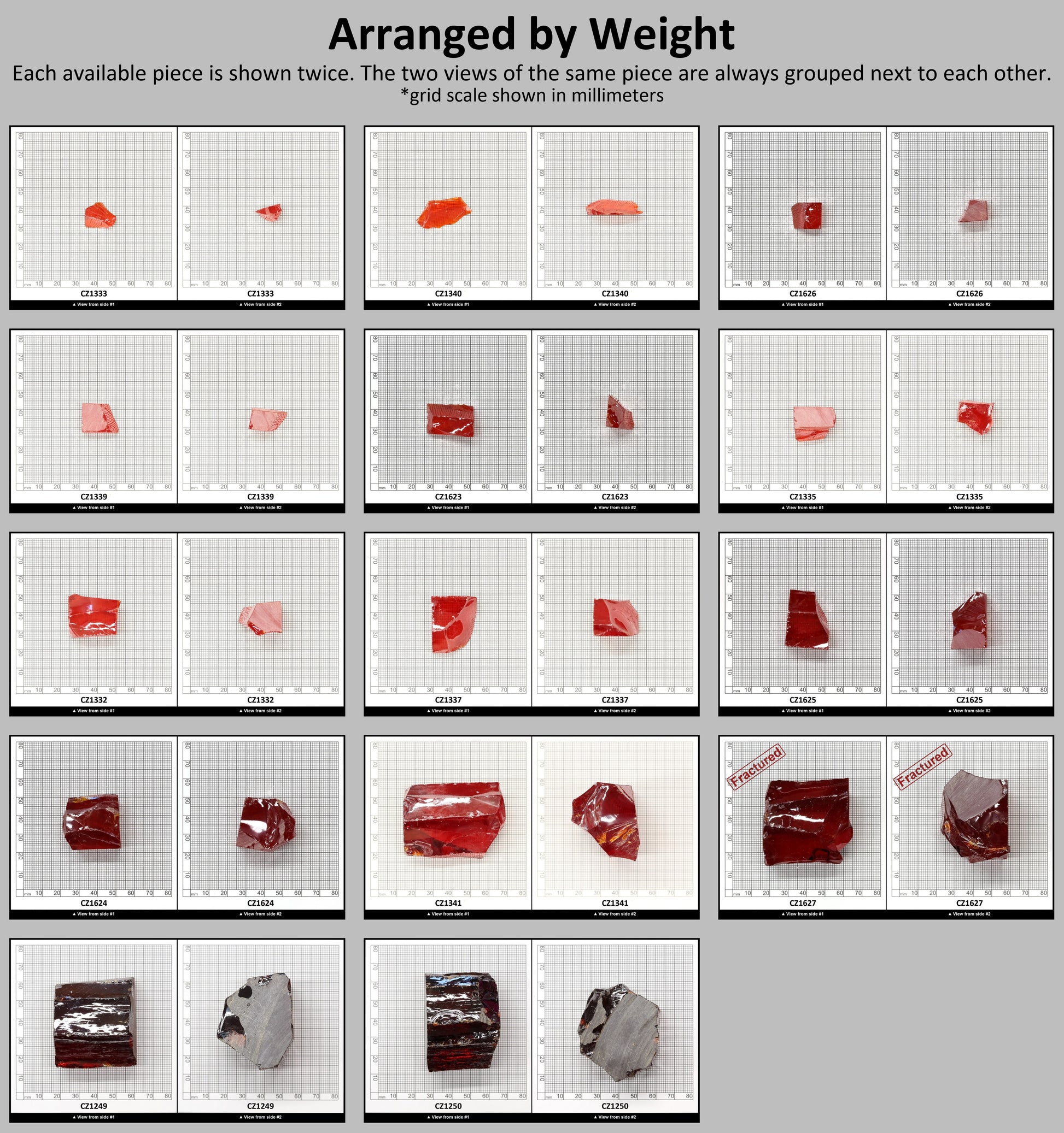 Dark Red Cubic Zirconia Faceting Rough for Gem Cutting - Various Sizes #BEGIN