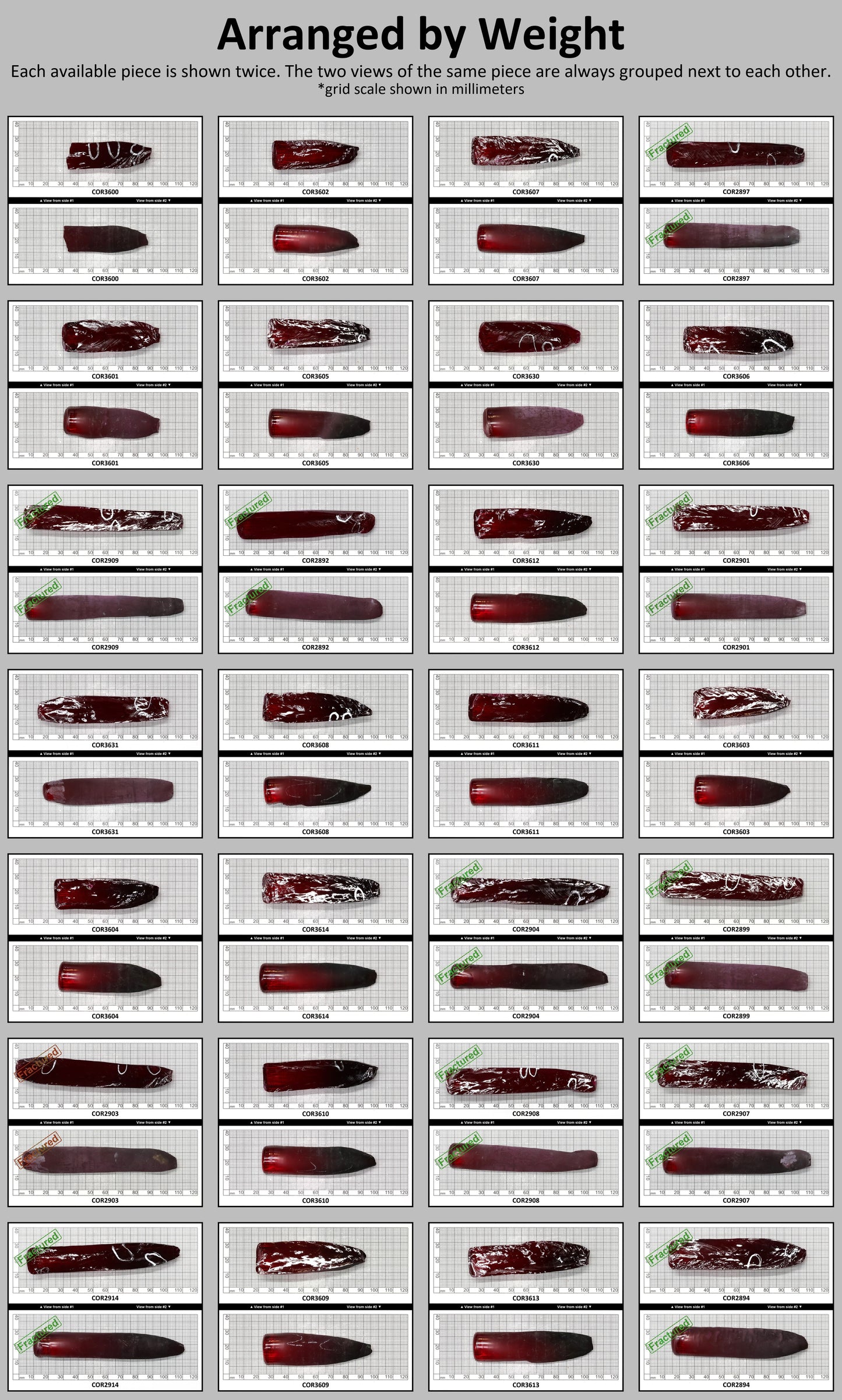 Dark Ruby Red #6 Lab Created Corundum Sapphire Faceting Rough for Gem Cutting - Various Sizes - Split Boule : #BEGIN