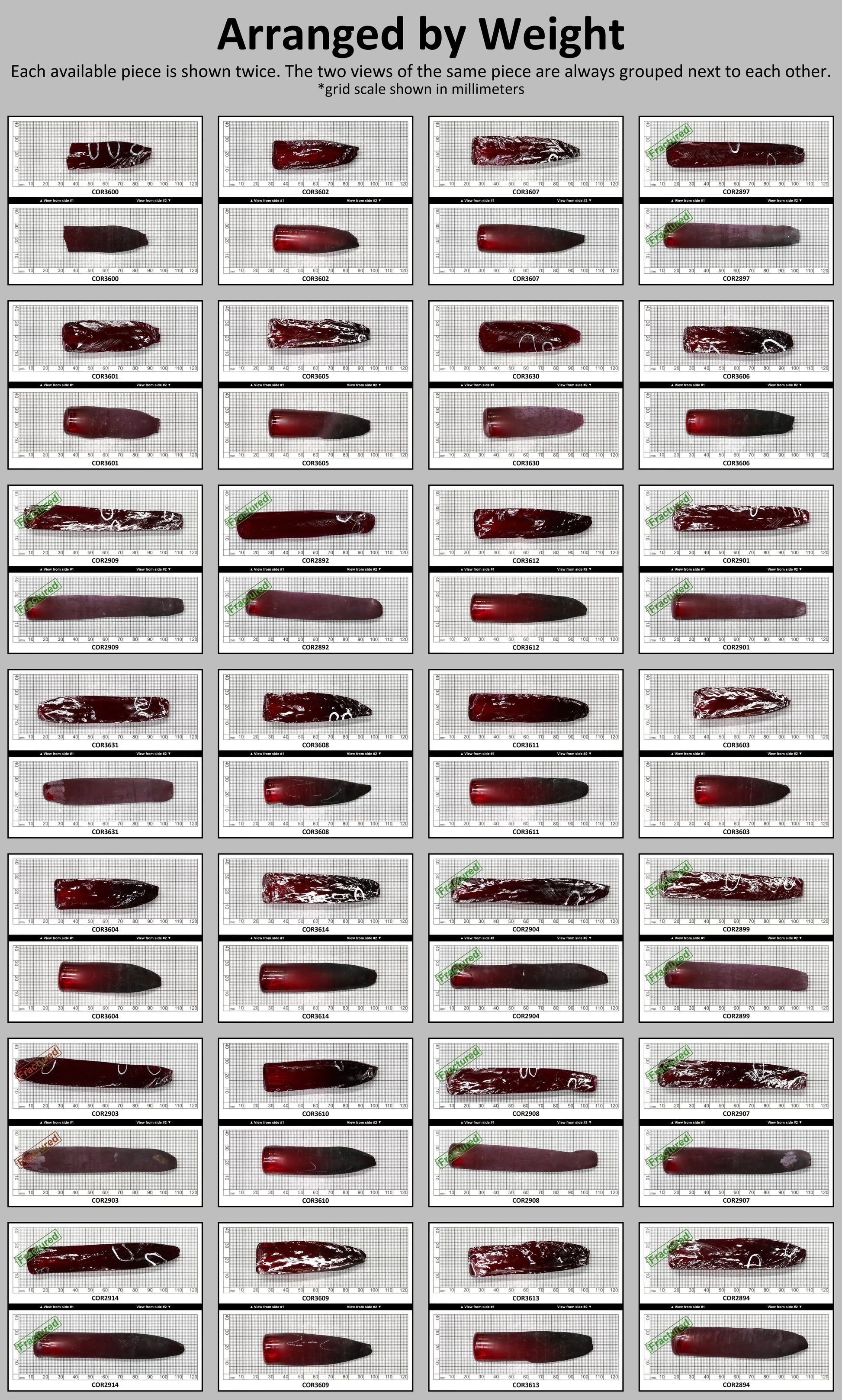 Dark Ruby Red #6 Lab Created Corundum Sapphire Faceting Rough for Gem Cutting - Various Sizes - Split Boule : #BEGIN