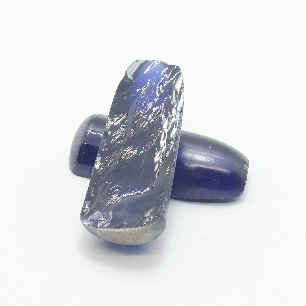 Dark Blue #35 Lab Created Corundum Sapphire Faceting Rough for Gem Cutting - Various Sizes - Split Boule