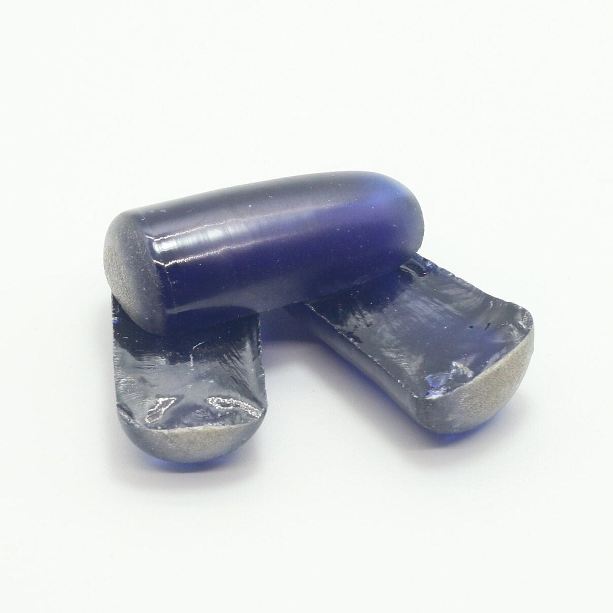 Dark Blue #35 Lab Created Corundum Sapphire Faceting Rough for Gem Cutting - Various Sizes - Split Boule