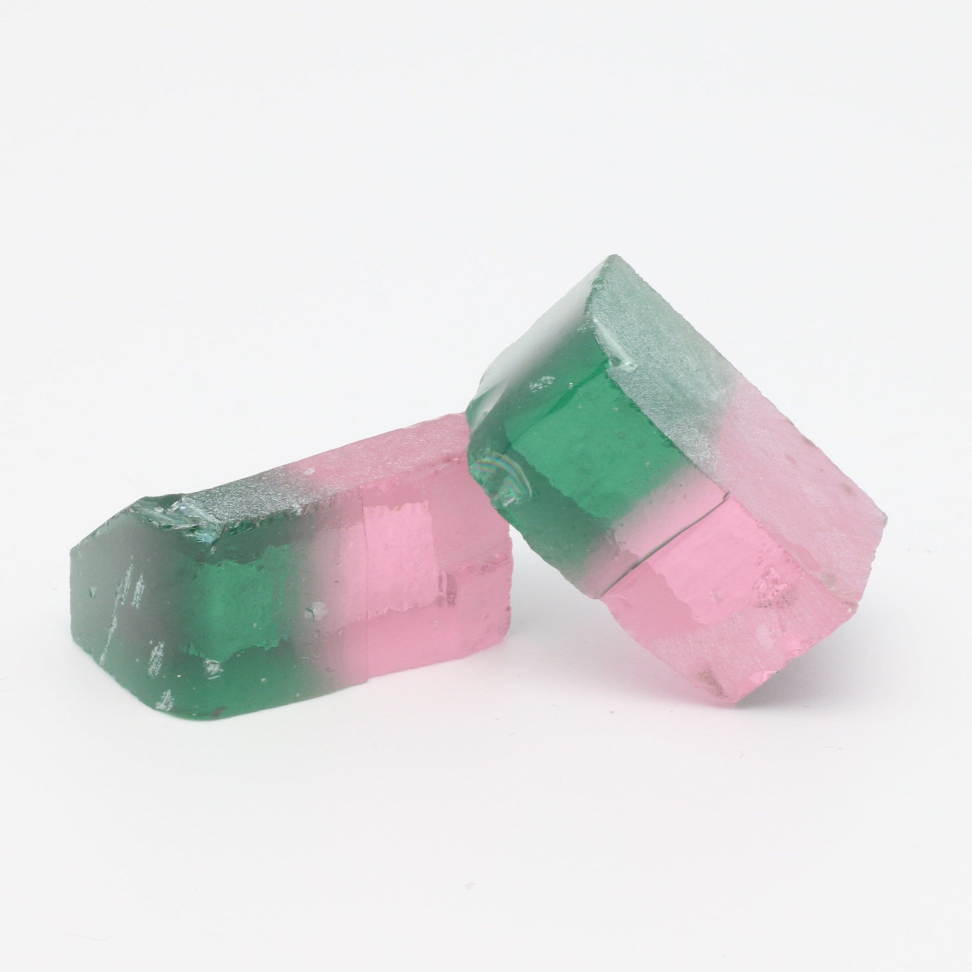 Watermelon Nanosital Synthetic Lab Created Faceting Rough for Gem Cutting - Bi-Color Pink-Green - Various Sizes