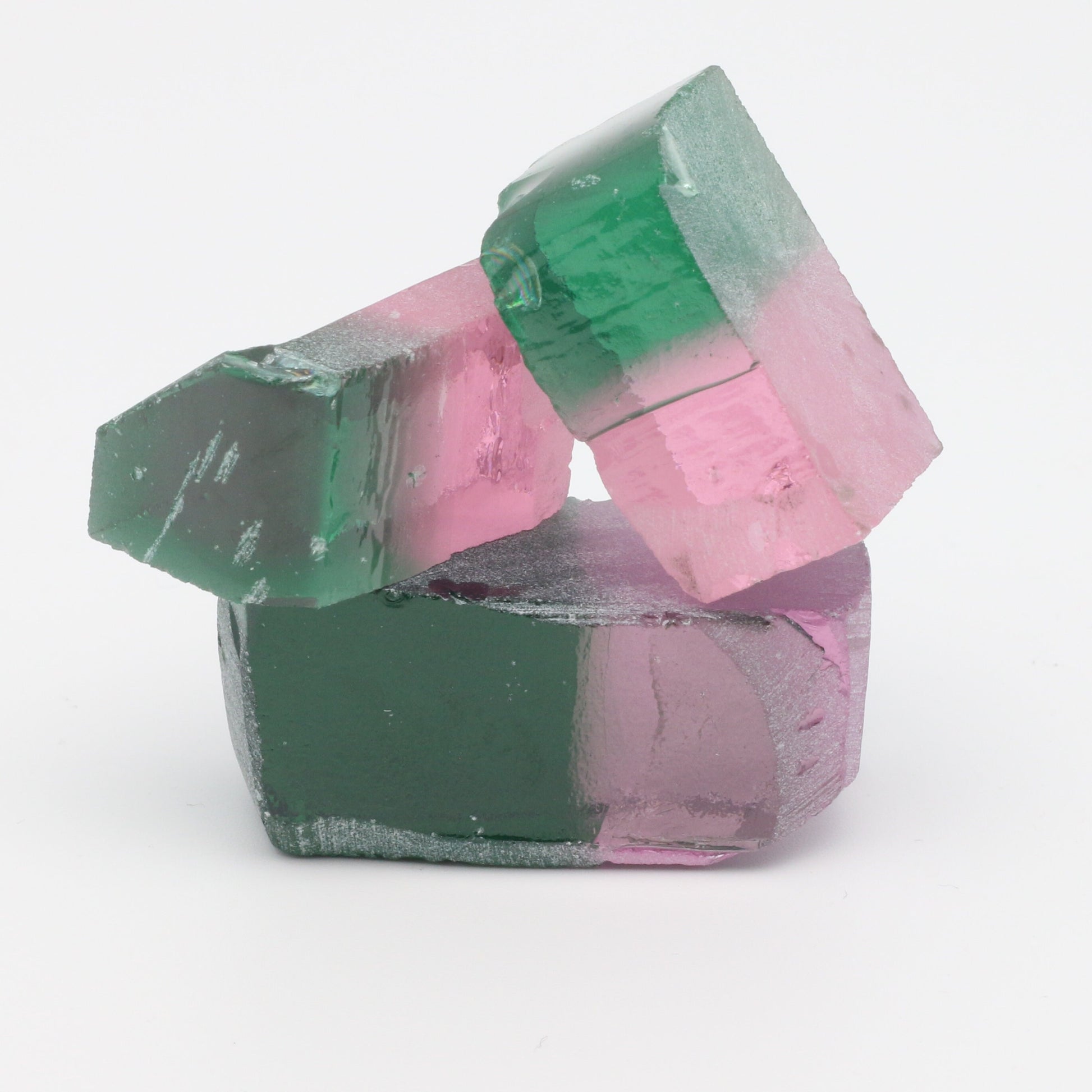 Watermelon Nanosital Synthetic Lab Created Faceting Rough for Gem Cutting - Bi-Color Pink-Green - Various Sizes