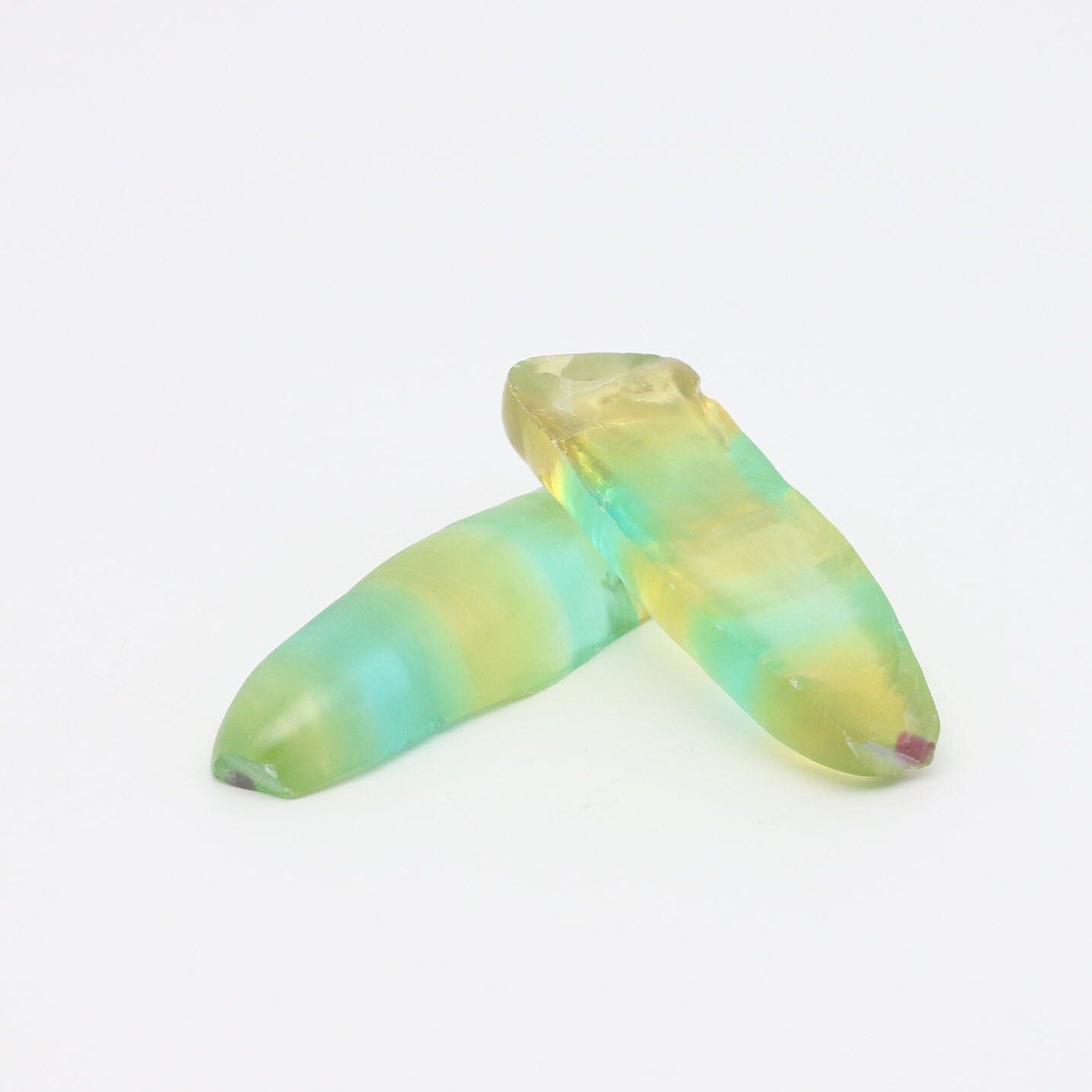 Yellow/Green Bi-Color Lab Created Corundum Sapphire Faceting Rough for Gem Cutting - Various Sizes - Split Boule