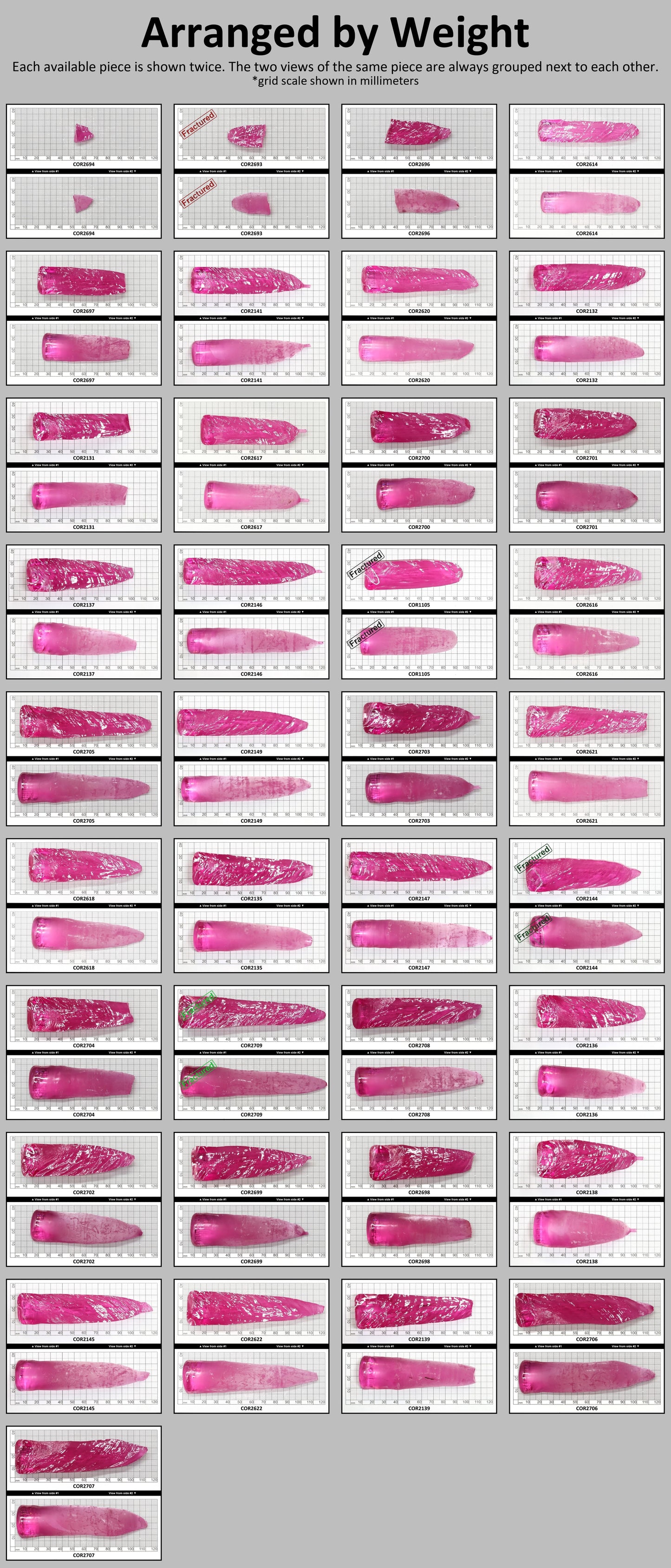 Light Bright Pink #2 Lab Created Corundum Sapphire Faceting Rough for Gem Cutting - Various Sizes - Split Boule #BEGIN