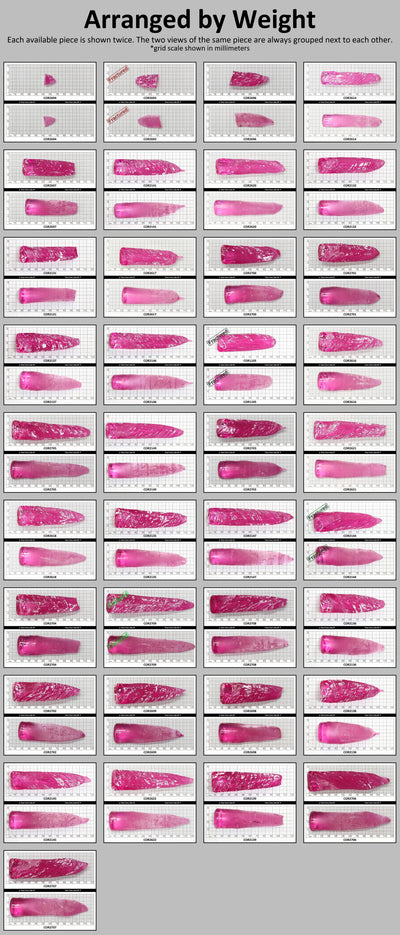 Light Bright Pink #2 Lab Created Corundum Sapphire Faceting Rough for Gem Cutting - Various Sizes - Split Boule #BEGIN