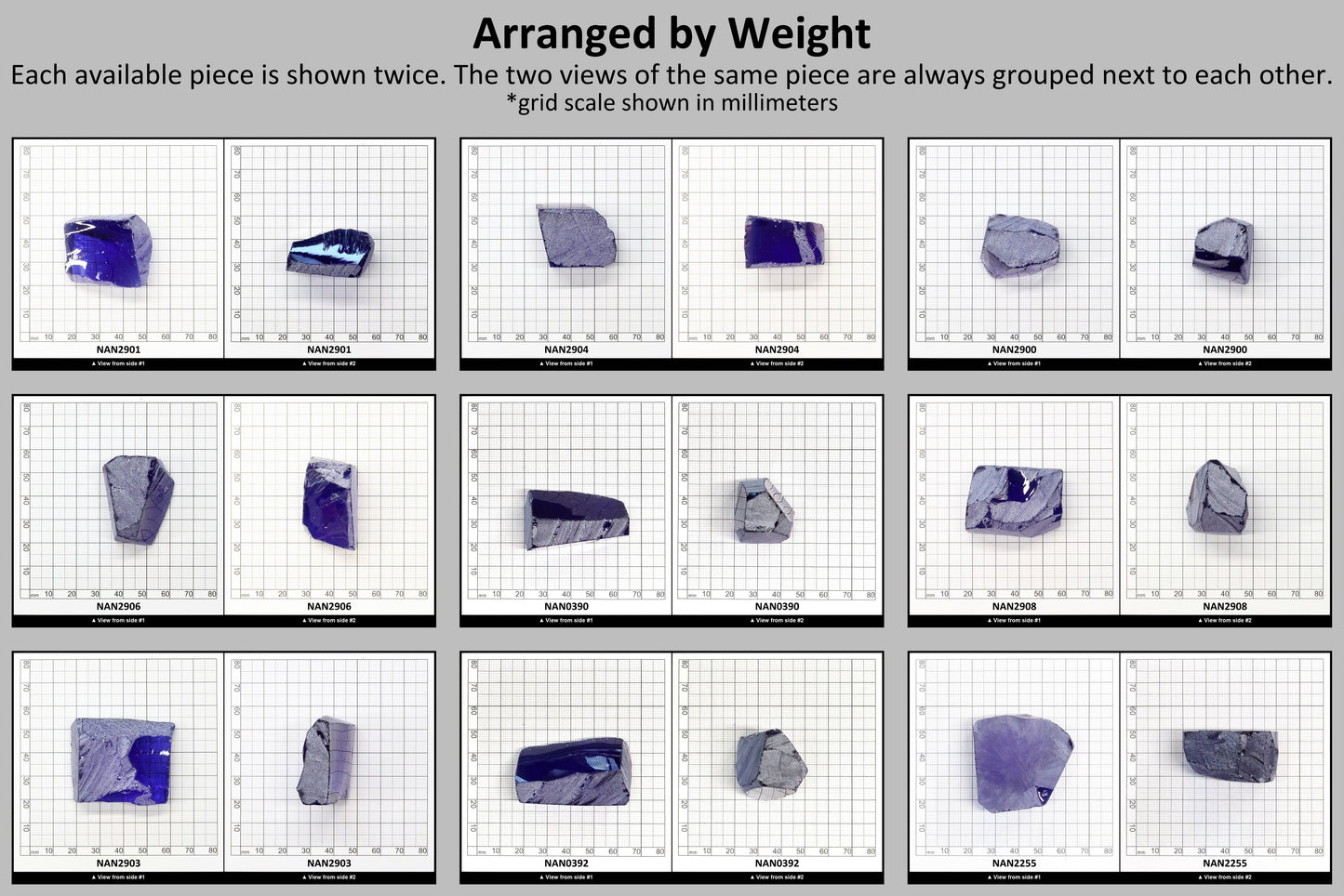 Nanosital Simulated Light Tanzanite Lab Created Faceting Rough for Gem Cutting - #A-146 - Various Sizes #BEGIN