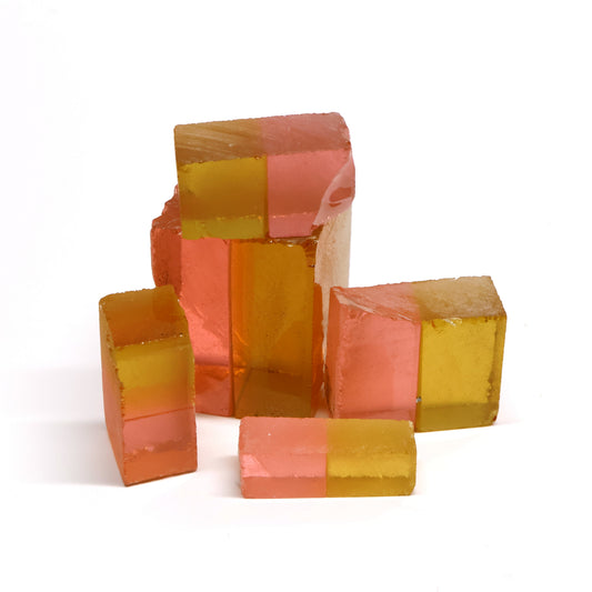 Nanosital Simulated Bi-Color Lab Created Faceting Rough for Gem Cutting - Intense Yellow-Pink - Various Sizes #BEGIN