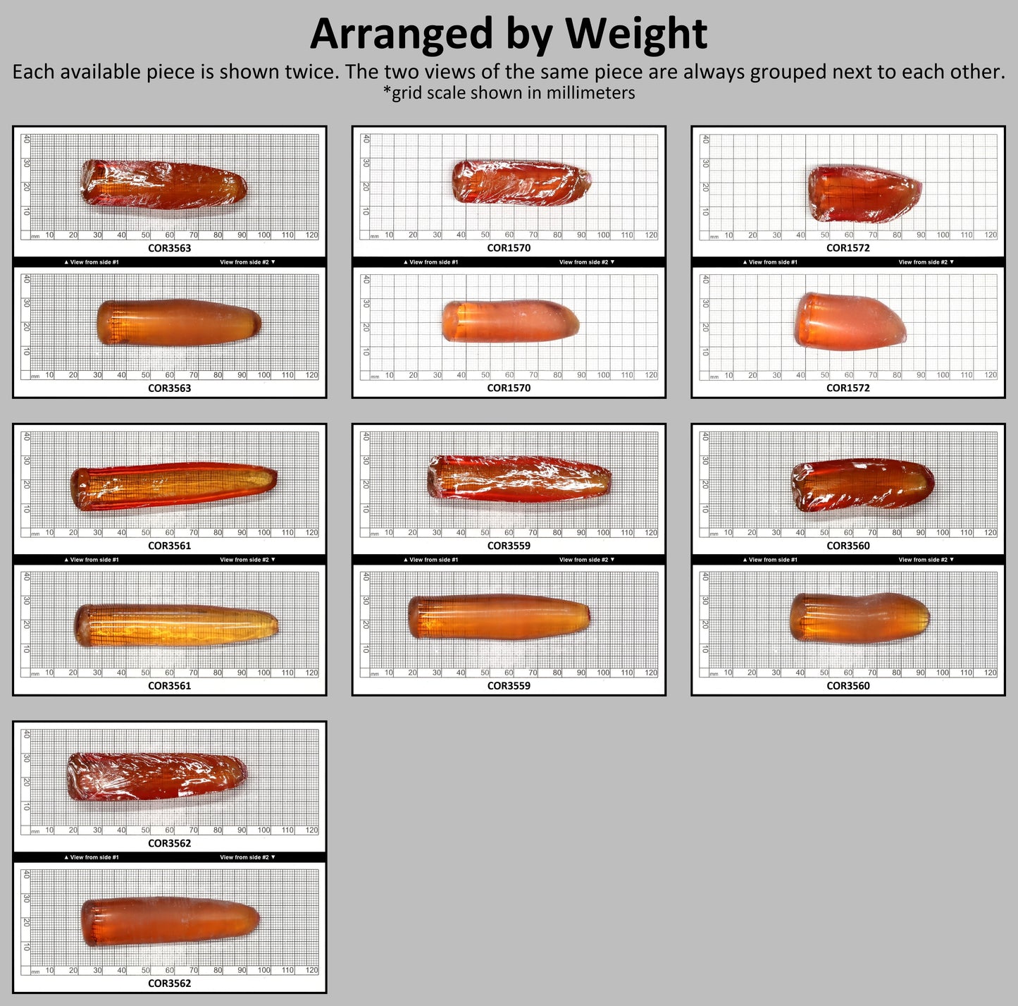 Orange #22 Lab Created Corundum Faceting Rough for Gem Cutting - Various Sizes - Split Boule : #BEGIN