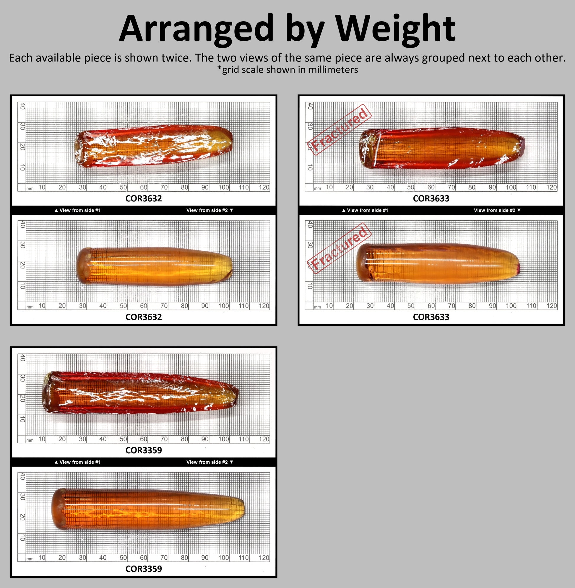 Orange #22SP Lab Created Corundum Faceting Rough for Gem Cutting - Various Sizes - Split Boule : #BEGIN