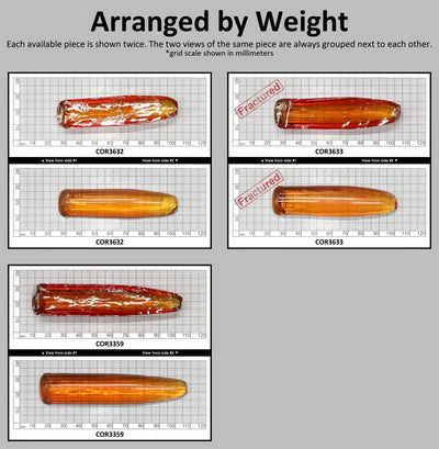 Orange #22SP Lab Created Corundum Faceting Rough for Gem Cutting - Various Sizes - Split Boule : #BEGIN
