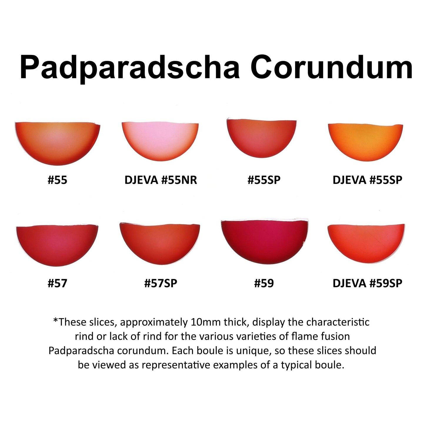 Djeva Padparadscha #55NR Lab Created Corundum Sapphire Faceting Rough for Gem Cutting - DISCONTINUED - Various Sizes - Split Boule #BEGIN
