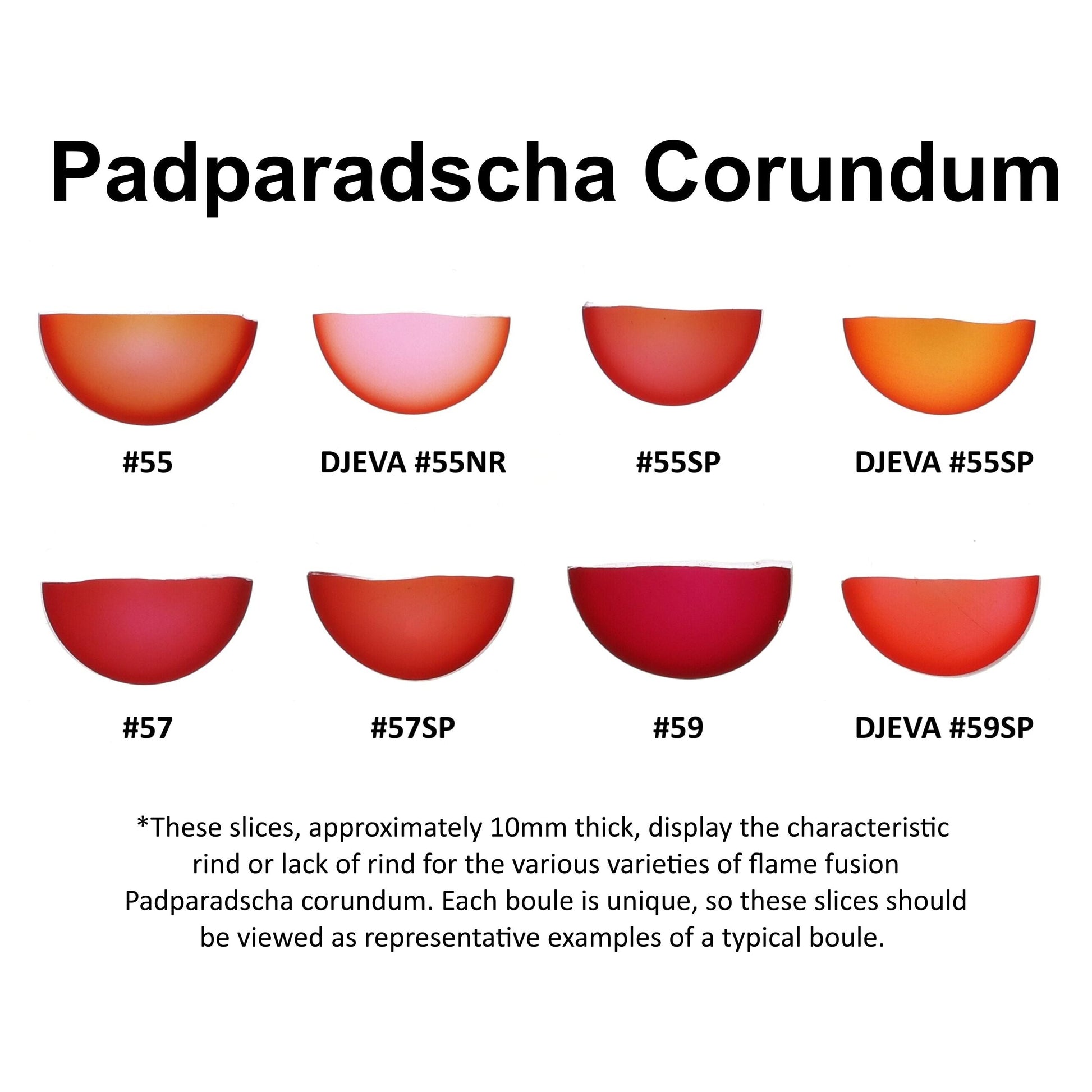 Djeva Padparadscha #55NR Lab Created Corundum Sapphire Faceting Rough for Gem Cutting - DISCONTINUED - Various Sizes - Split Boule #BEGIN