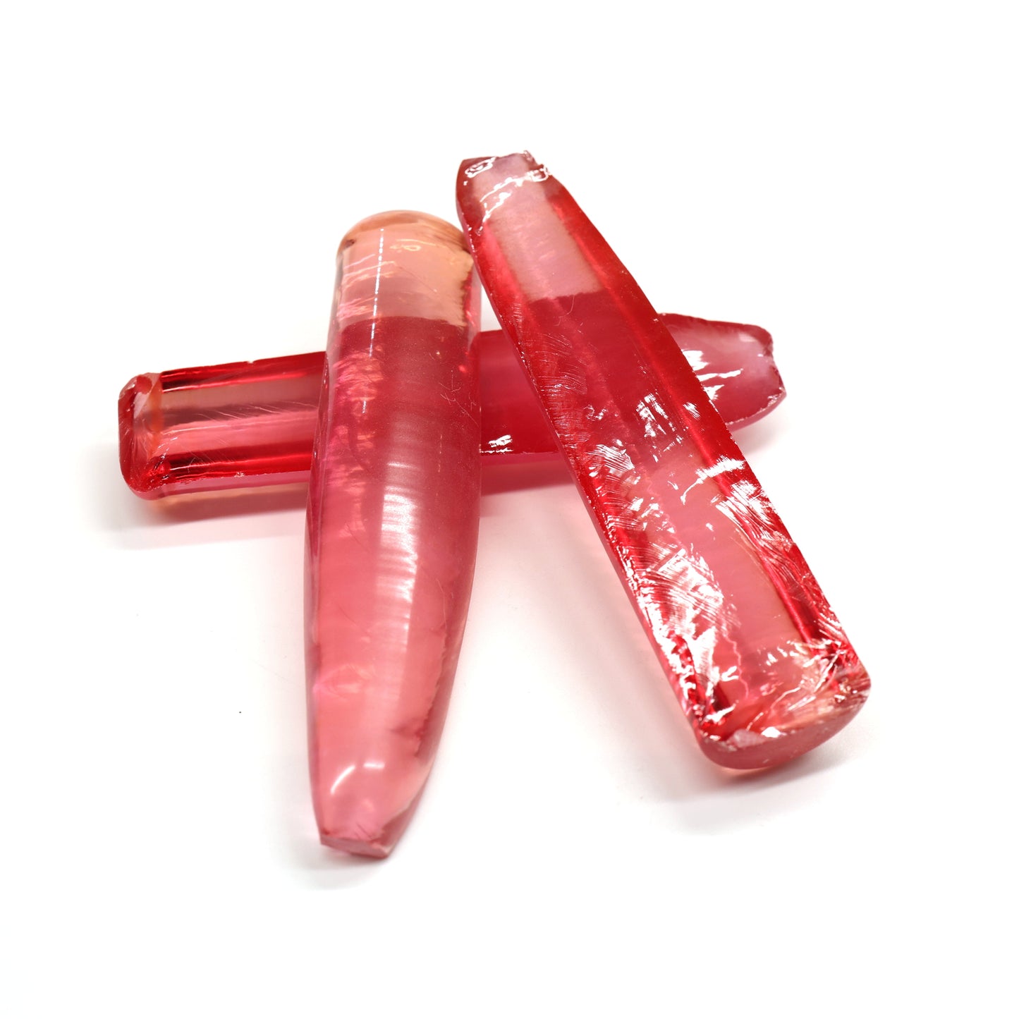 Peach Morganite #18 (Red Variant) Lab Created Corundum Sapphire Faceting Rough for Gem Cutting - Various Sizes - Split Boule : #BEGIN