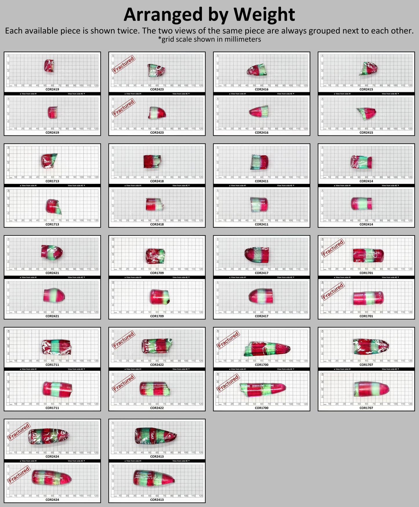 Pink/Green Tourmaline Bi-Color Lab Created Corundum Sapphire Faceting Rough for Gem Cutting - Various Sizes - Split Boule #BEGIN