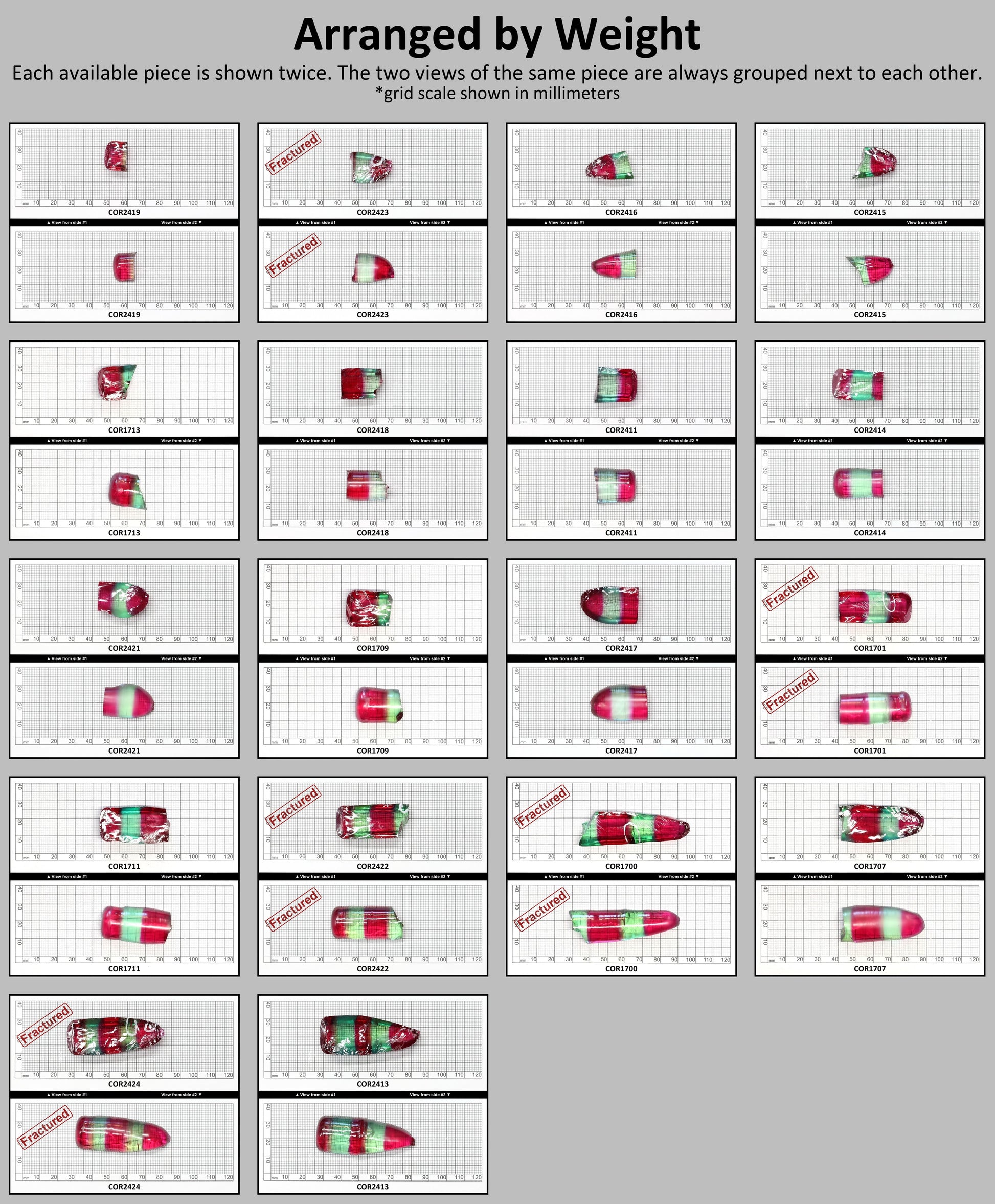 Pink/Green Tourmaline Bi-Color Lab Created Corundum Sapphire Faceting Rough for Gem Cutting - Various Sizes - Split Boule #BEGIN