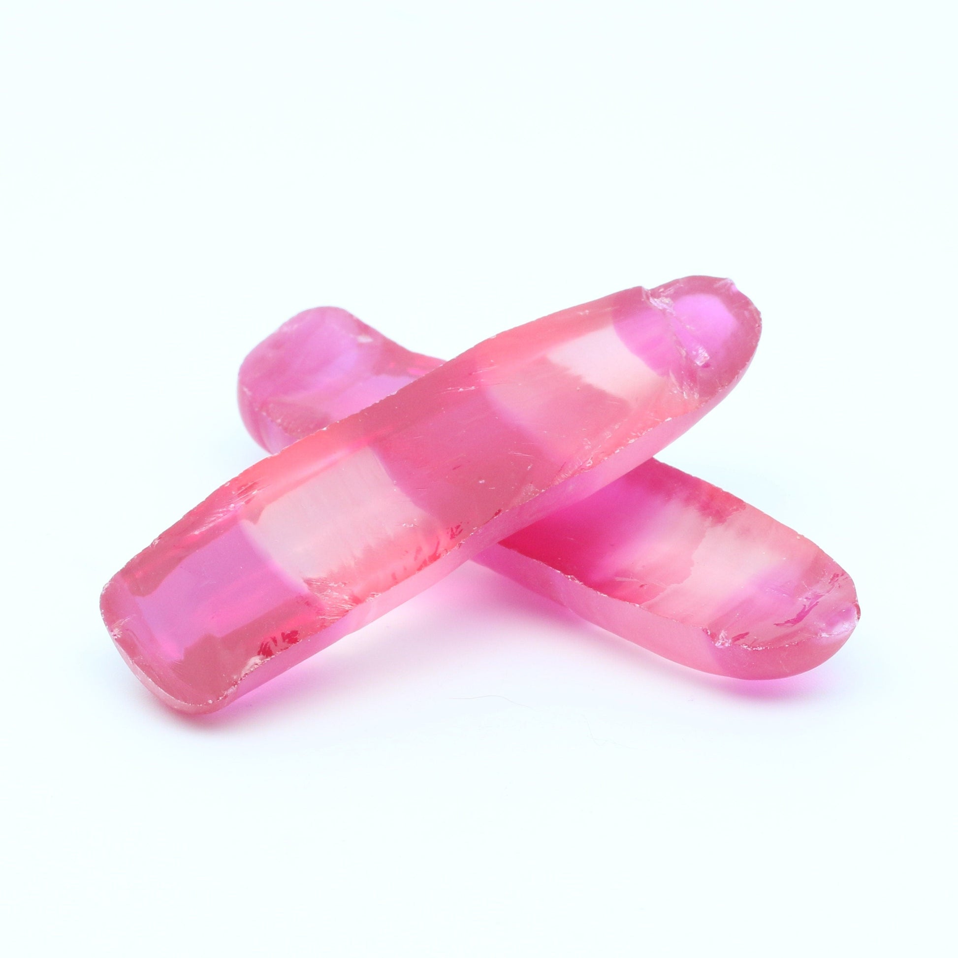 Pink/Peach Bi-Color Lab Created Corundum Sapphire Faceting Rough for Gem Cutting - Various Sizes - Split Boule #BEGIN
