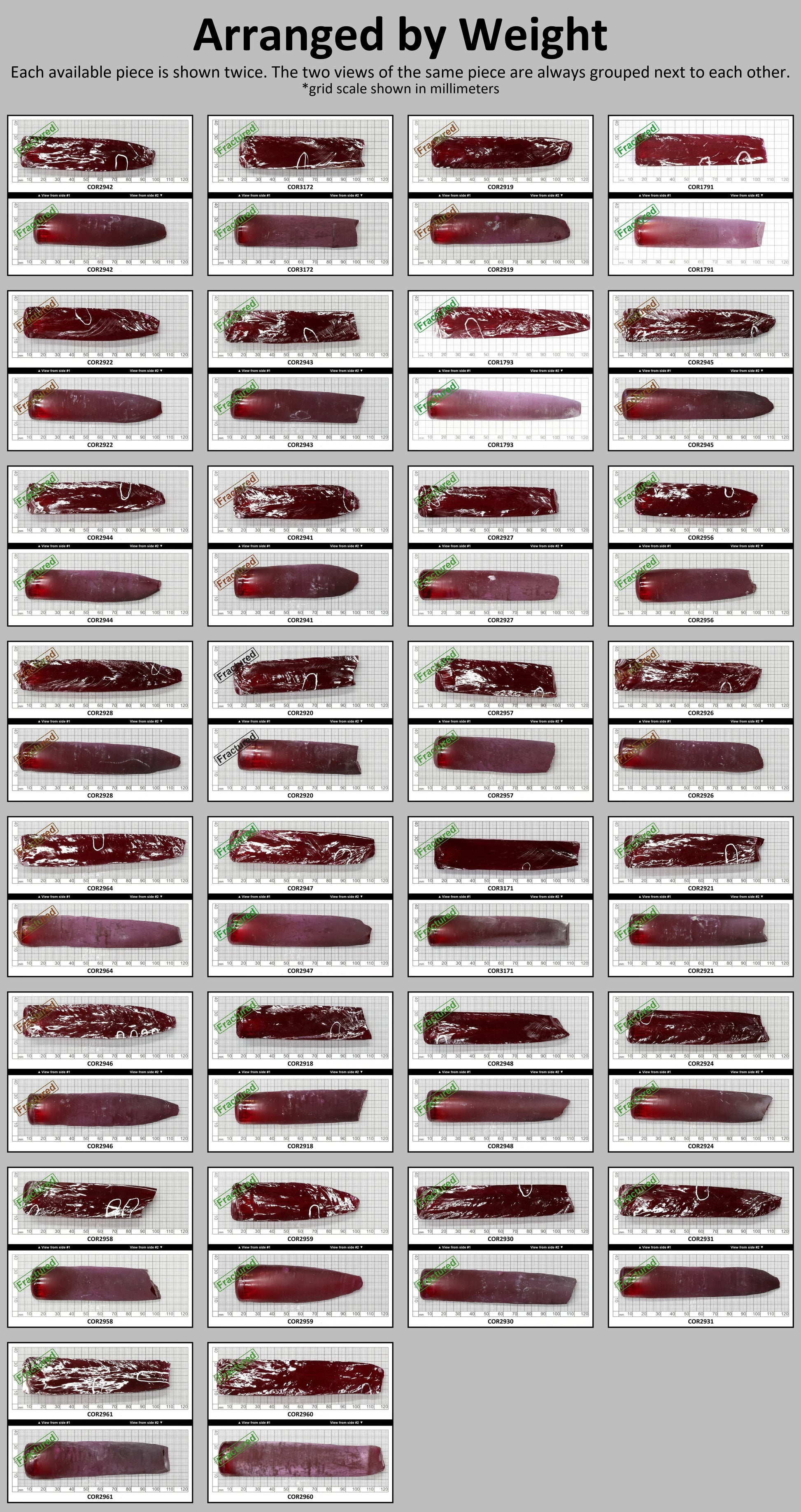 Ruby Red #5 Lab Created Corundum Sapphire Faceting Rough for Gem Cutting - Various Sizes - Split Boule #BEGIN