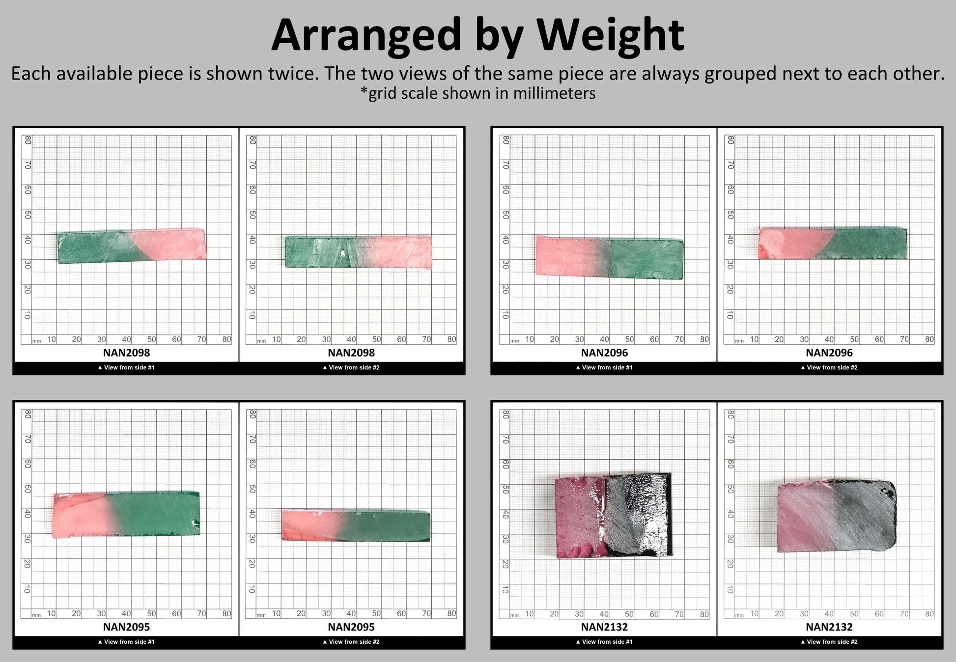 Nanosital Simulated Watermelon Lab Created Faceting Rough for Gem Cutting - Bi-Color Pink-Green - Various Sizes #BEGIN