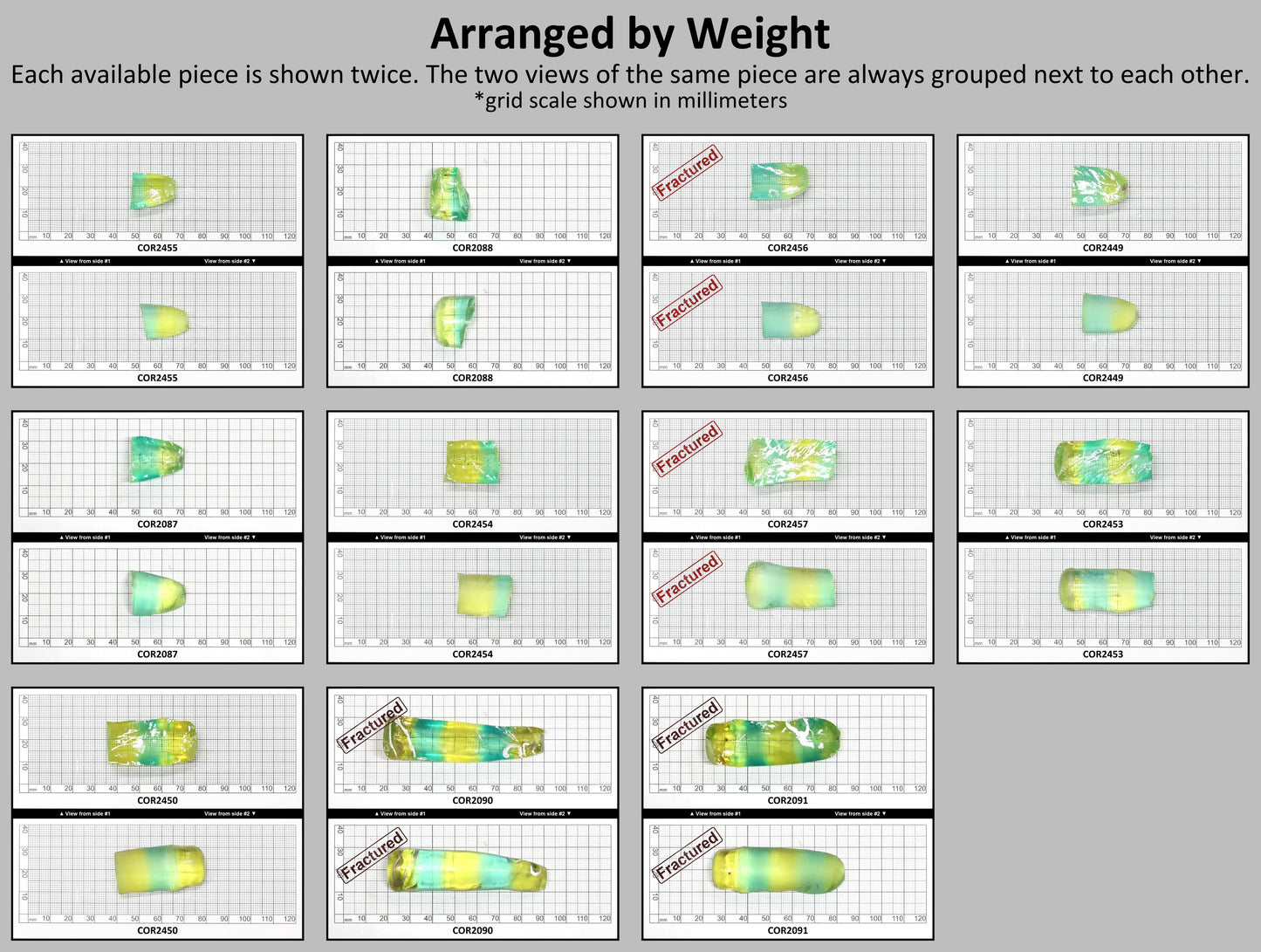 Yellow/Green Bi-Color Lab Created Corundum Sapphire Faceting Rough for Gem Cutting - Various Sizes - Split Boule #BEGIN