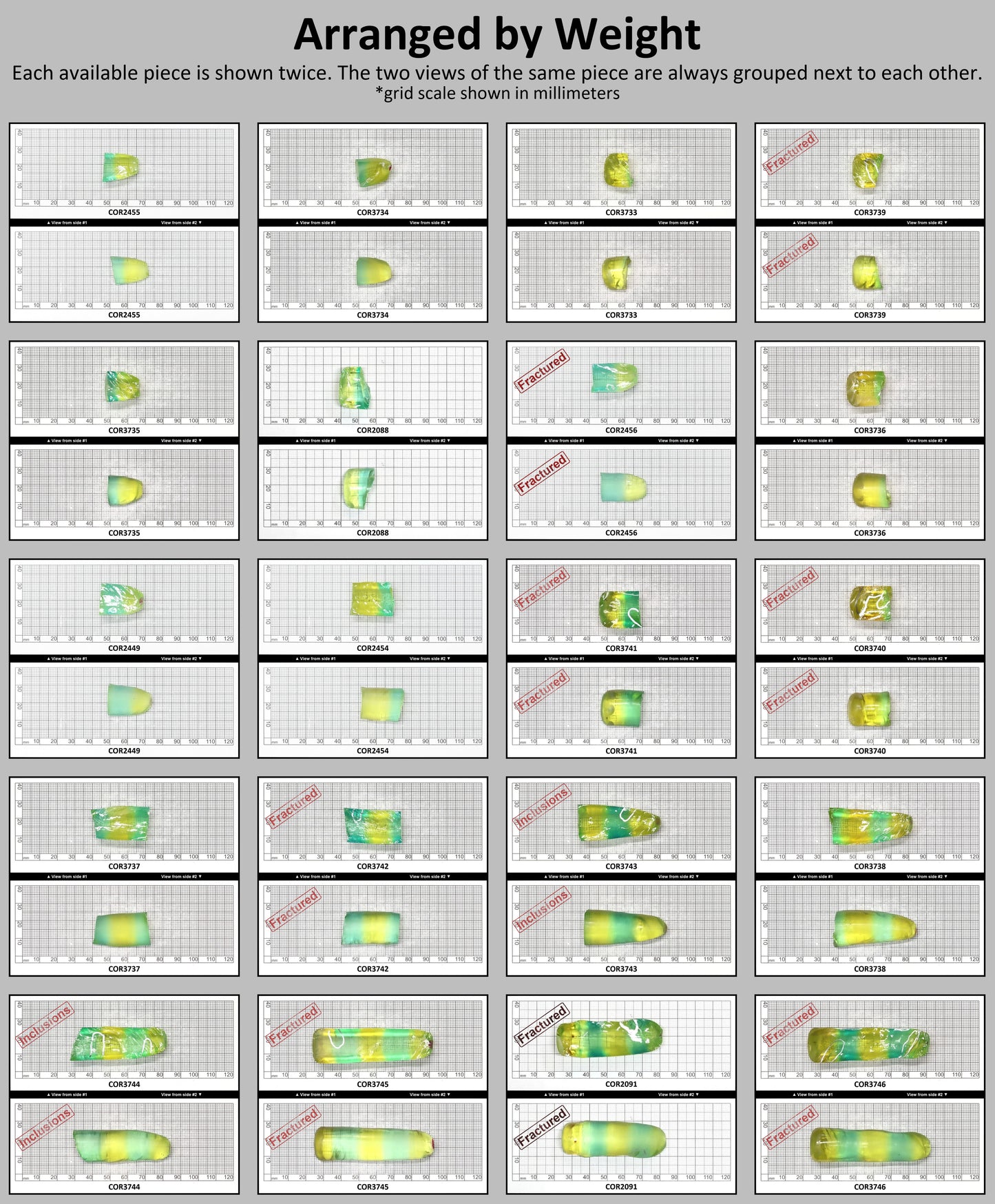 Yellow/Green Bi-Color Lab Created Corundum Sapphire Faceting Rough for Gem Cutting - Various Sizes - Split Boule : #BEGIN