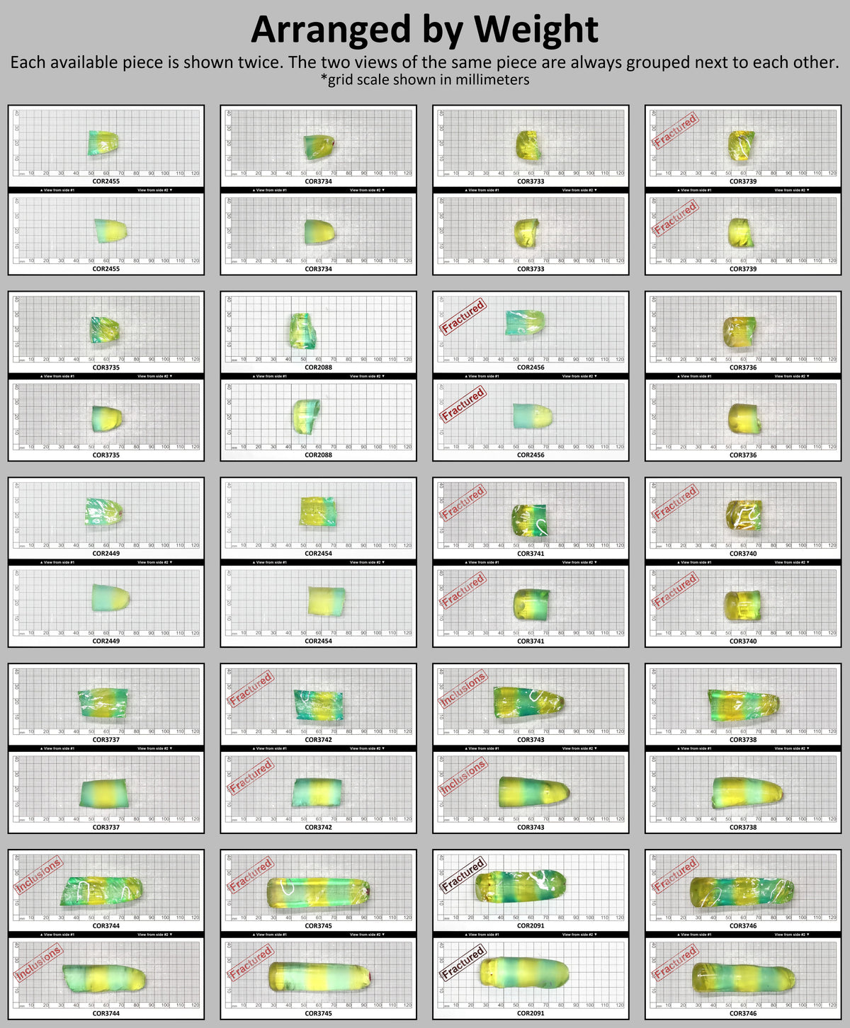 Yellow/Green Bi-Color Lab Created Corundum Sapphire Faceting Rough for Gem Cutting - Various Sizes - Split Boule : #BEGIN