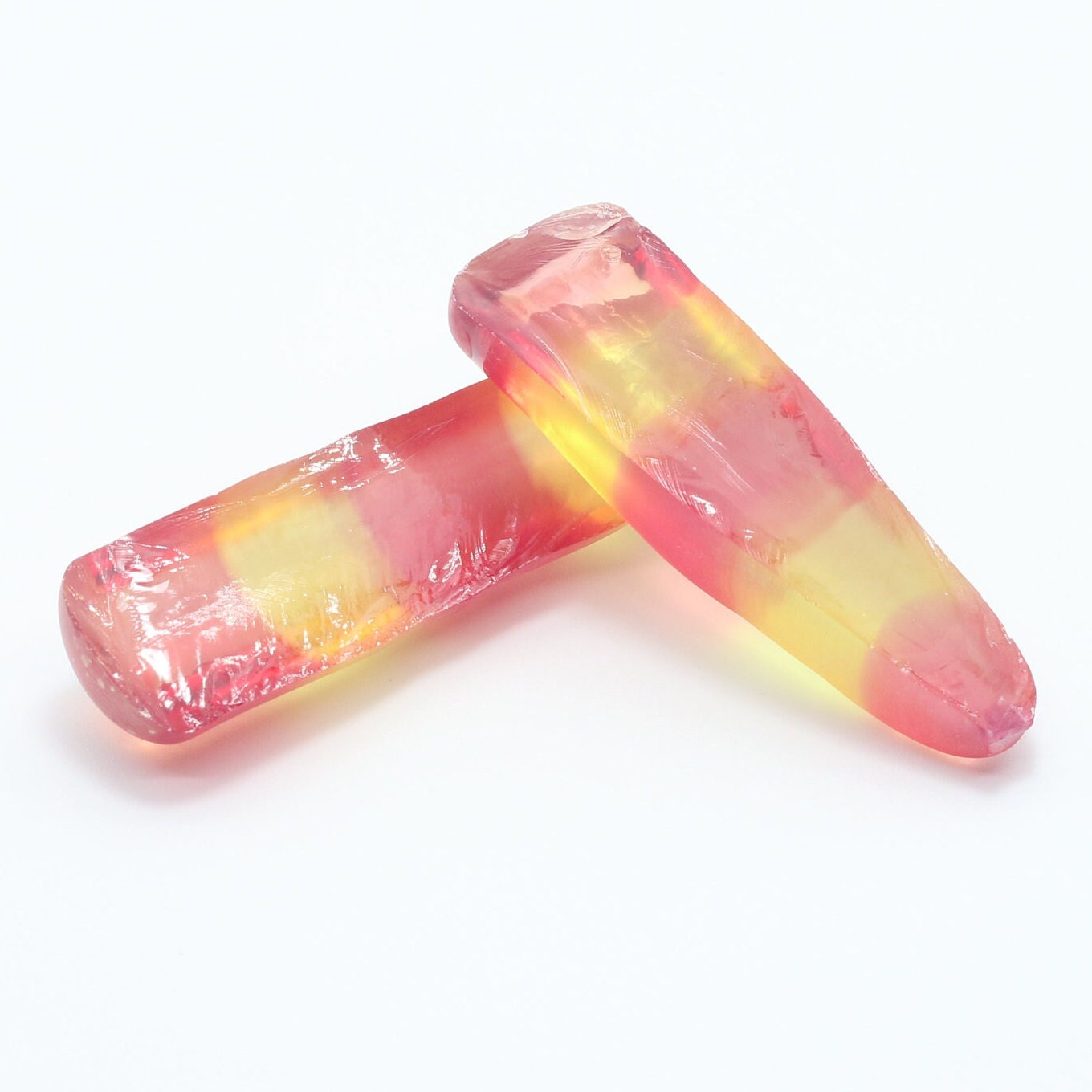 Yellow/Padparadscha Orange Bi-Color Lab Created Corundum Sapphire Faceting Rough Gem Cutting - Various Sizes - Split Boule #BEGIN