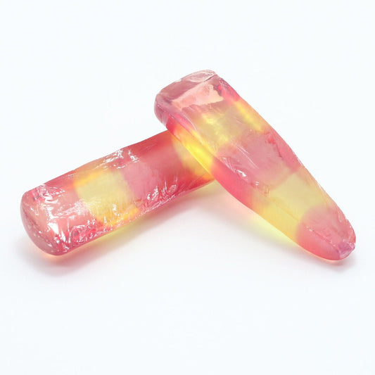 Yellow/Padparadscha Orange Bi-Color Lab Created Corundum Sapphire Faceting Rough Gem Cutting - Various Sizes - Split Boule #BEGIN