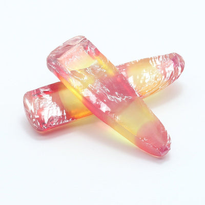 Yellow/Padparadscha Orange Bi-Color Lab Created Corundum Sapphire Faceting Rough Gem Cutting - Various Sizes - Split Boule #BEGIN