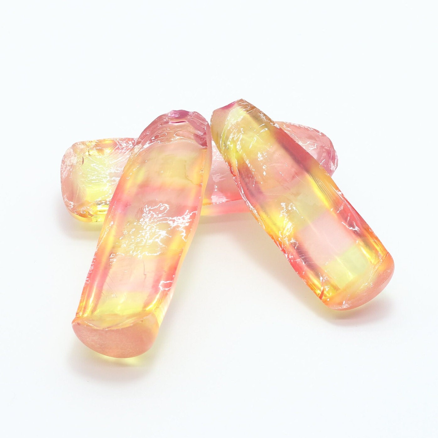 Yellow/Peach Bi-Color Lab Created Corundum Sapphire Faceting Rough for Gem Cutting - Various Sizes - Split Boule #BEGIN