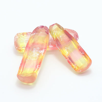 Yellow/Peach Bi-Color Lab Created Corundum Sapphire Faceting Rough for Gem Cutting - Various Sizes - Split Boule #BEGIN