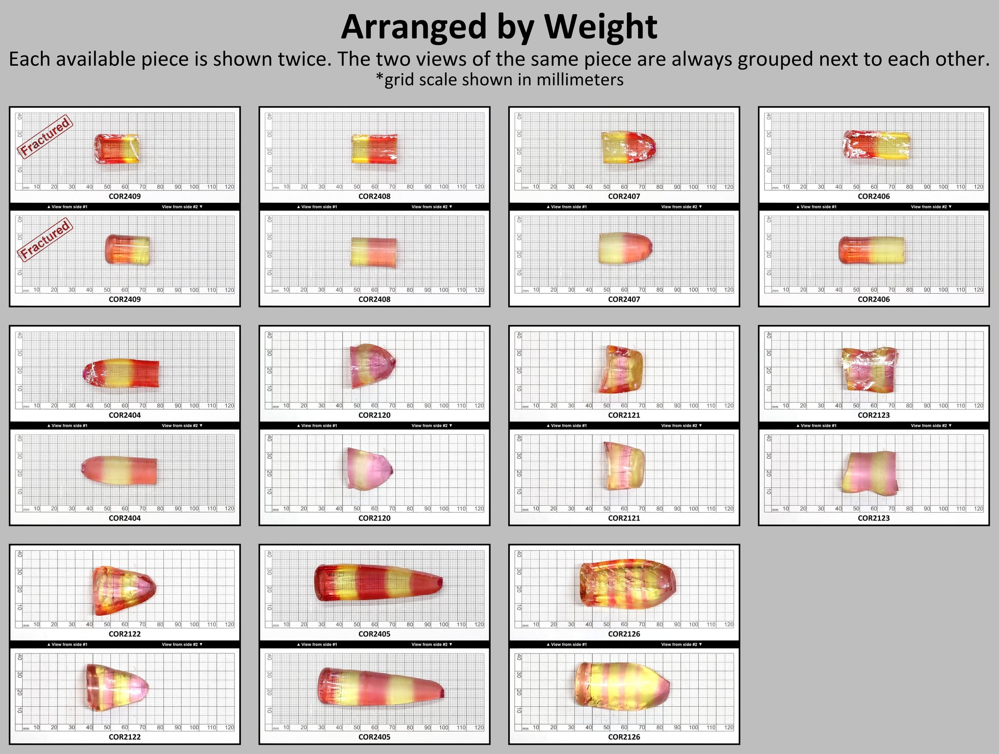 Yellow/Peach Bi-Color Lab Created Corundum Sapphire Faceting Rough for Gem Cutting - Various Sizes - Split Boule #BEGIN