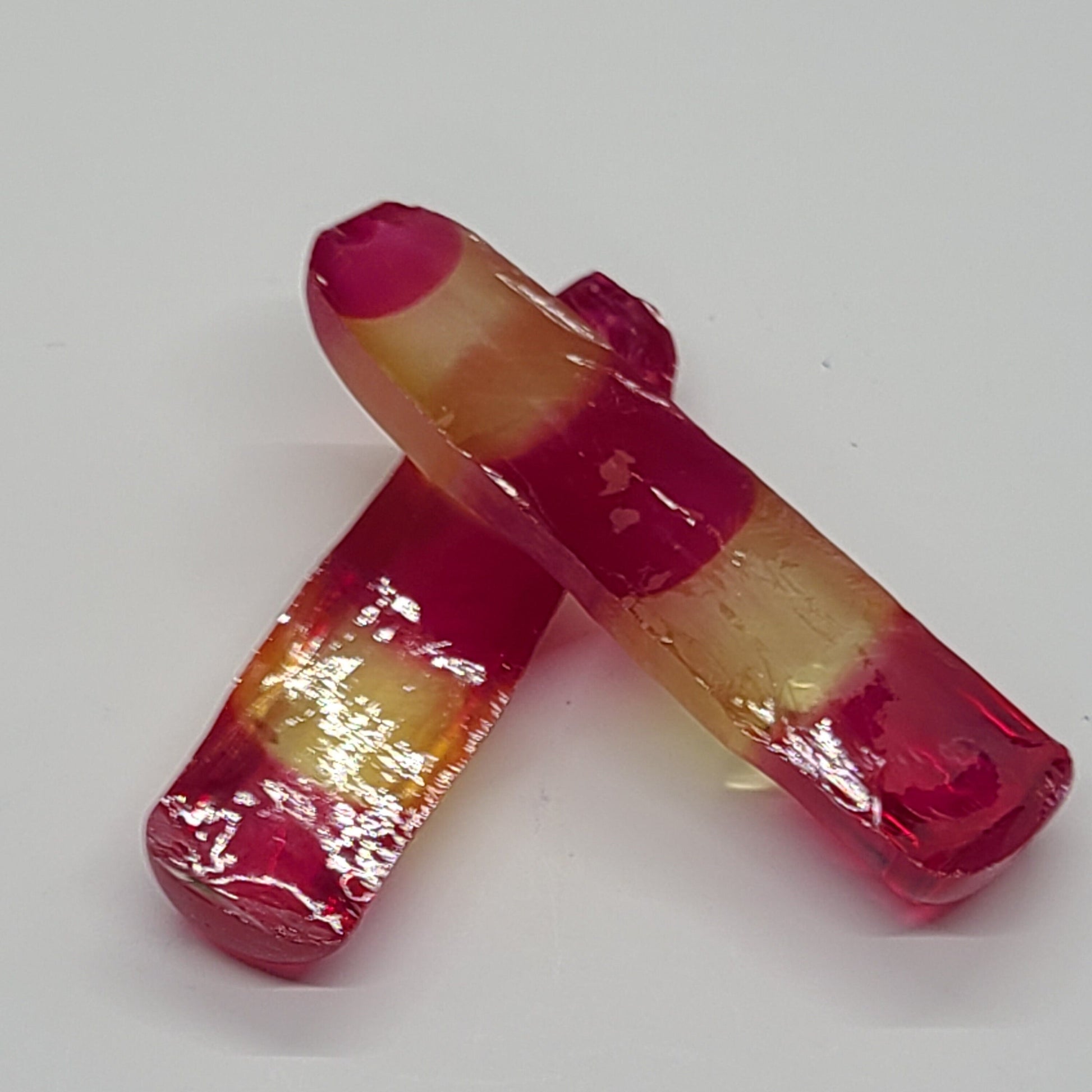 Yellow/Pink Bi-Color Lab Created Corundum Sapphire Faceting Rough for Gem Cutting - Various Sizes - Split Boule #BEGIN