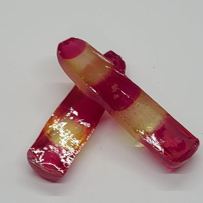 Yellow/Pink Bi-Color Lab Created Corundum Sapphire Faceting Rough for Gem Cutting - Various Sizes - Split Boule #BEGIN